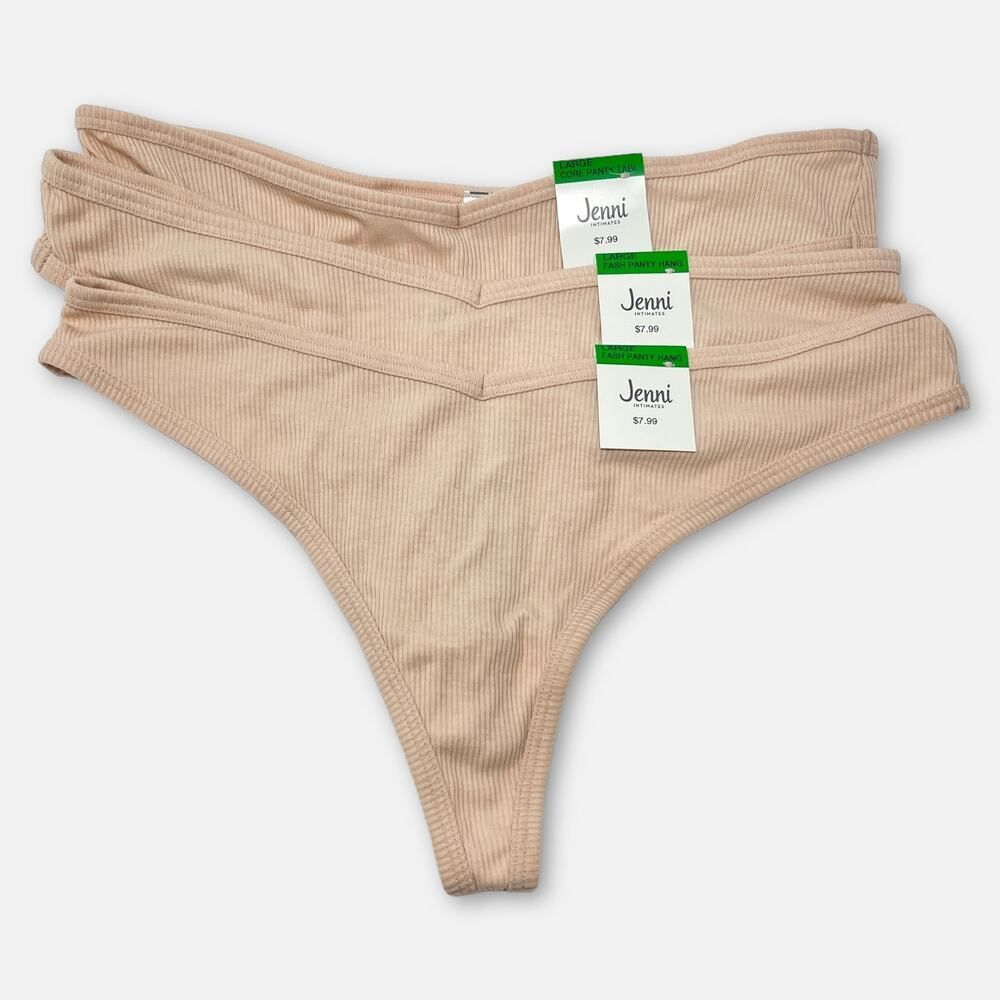 Jenni Women's NWT 3 Pack Bundle Panties Bikini SZ L Tan Thong